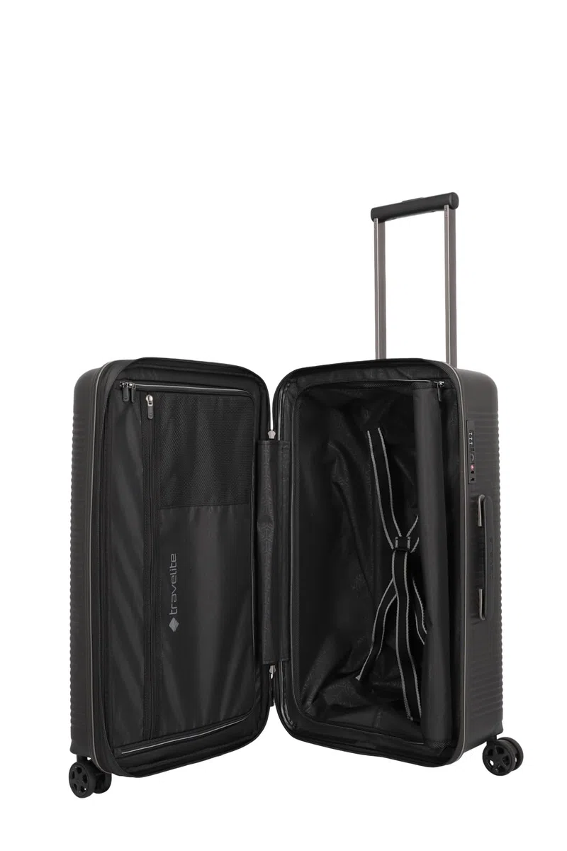 Travelite 4-Rad Hartschalenkoffer mittelgroß 74 Liter, Trunk Koffer, Gepäck Serie Roomer: Hartschalen Trolley mit Dehnfalte + TSA Kombinationsschloss, 66 cm (kein Sperrgepäck)