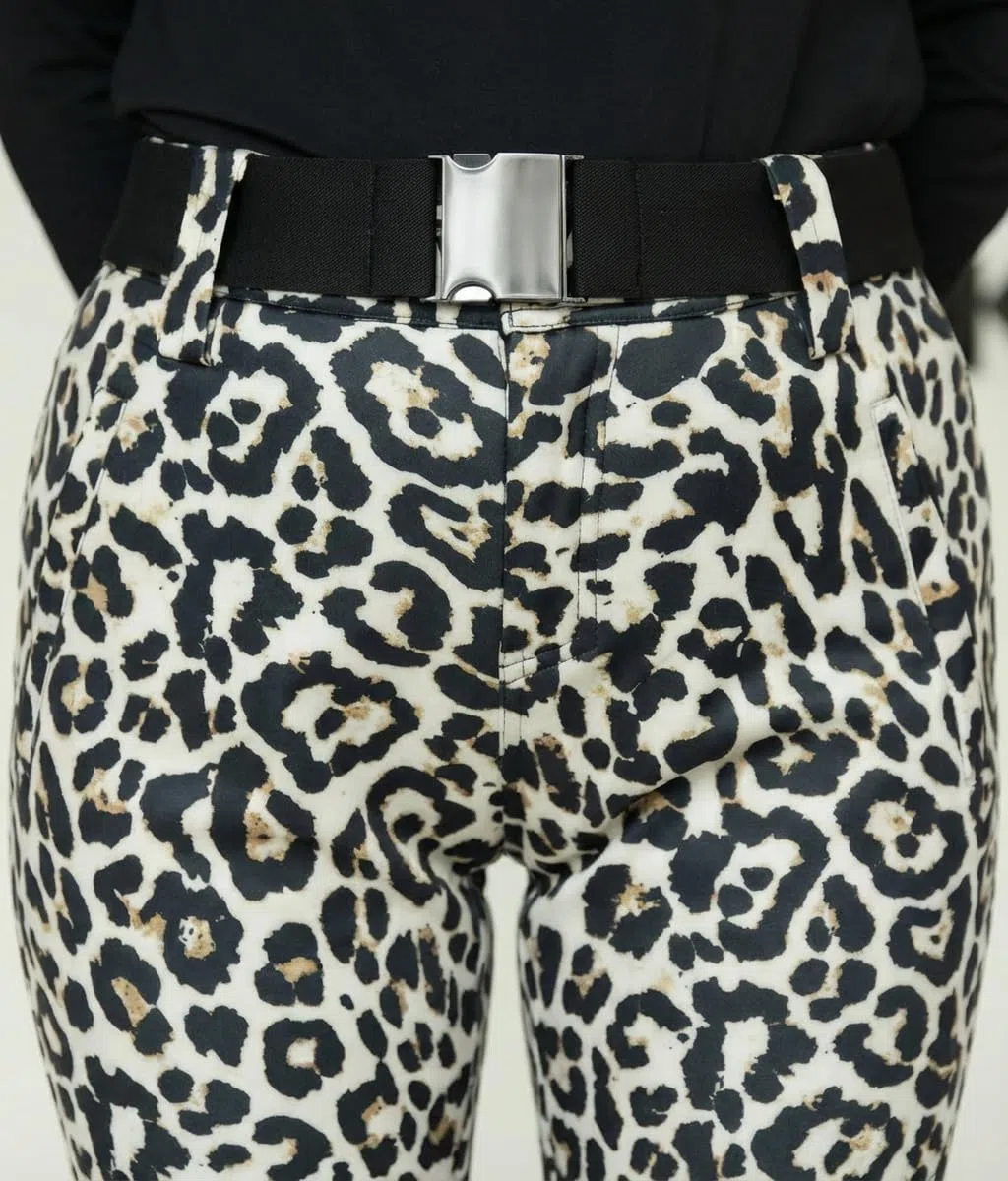 Damen Softshell Skihose - Leopard Print – Wasser- & Winddicht, Atmungsaktiv, Gefüttert – Stylische Ski- Softshellhose mit Panthermuster