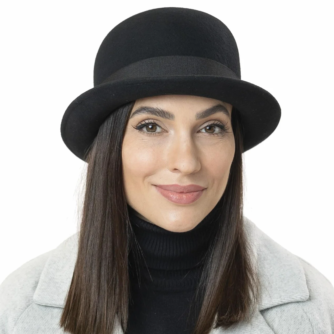 Lipodo Melone Wollfilzhut Bowler Ripsband Damen Herren Made in Italy Sommer Winter Anlasshut