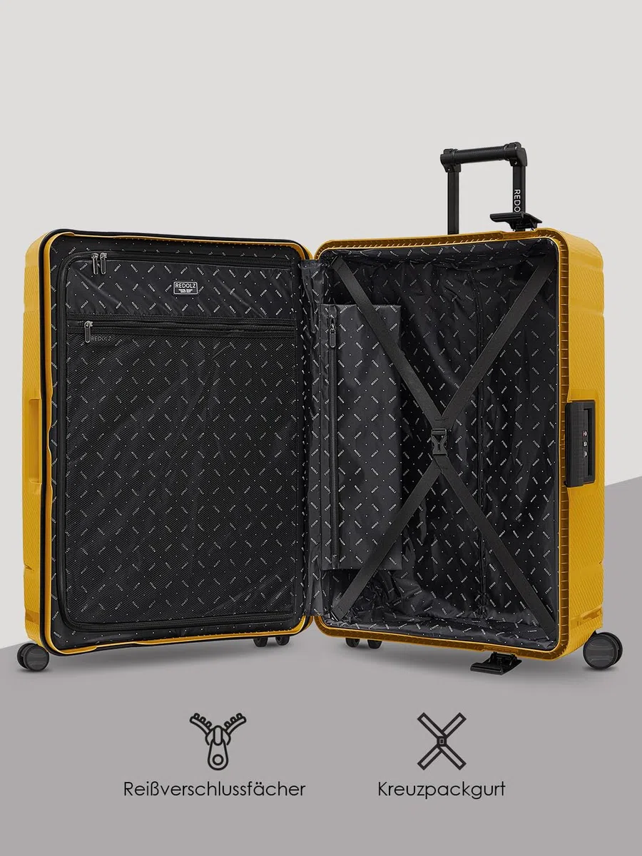 REDOLZ Hartschalen Check-in Koffer ohne Reißverschluss | 3-Punkt-Verschluss-System | Großer XL Trolley 53 x 28 x 75 cm aus hochwertigem Polypropylen Material | 4-Rollen & TSA-Schloss (Essentials 15)