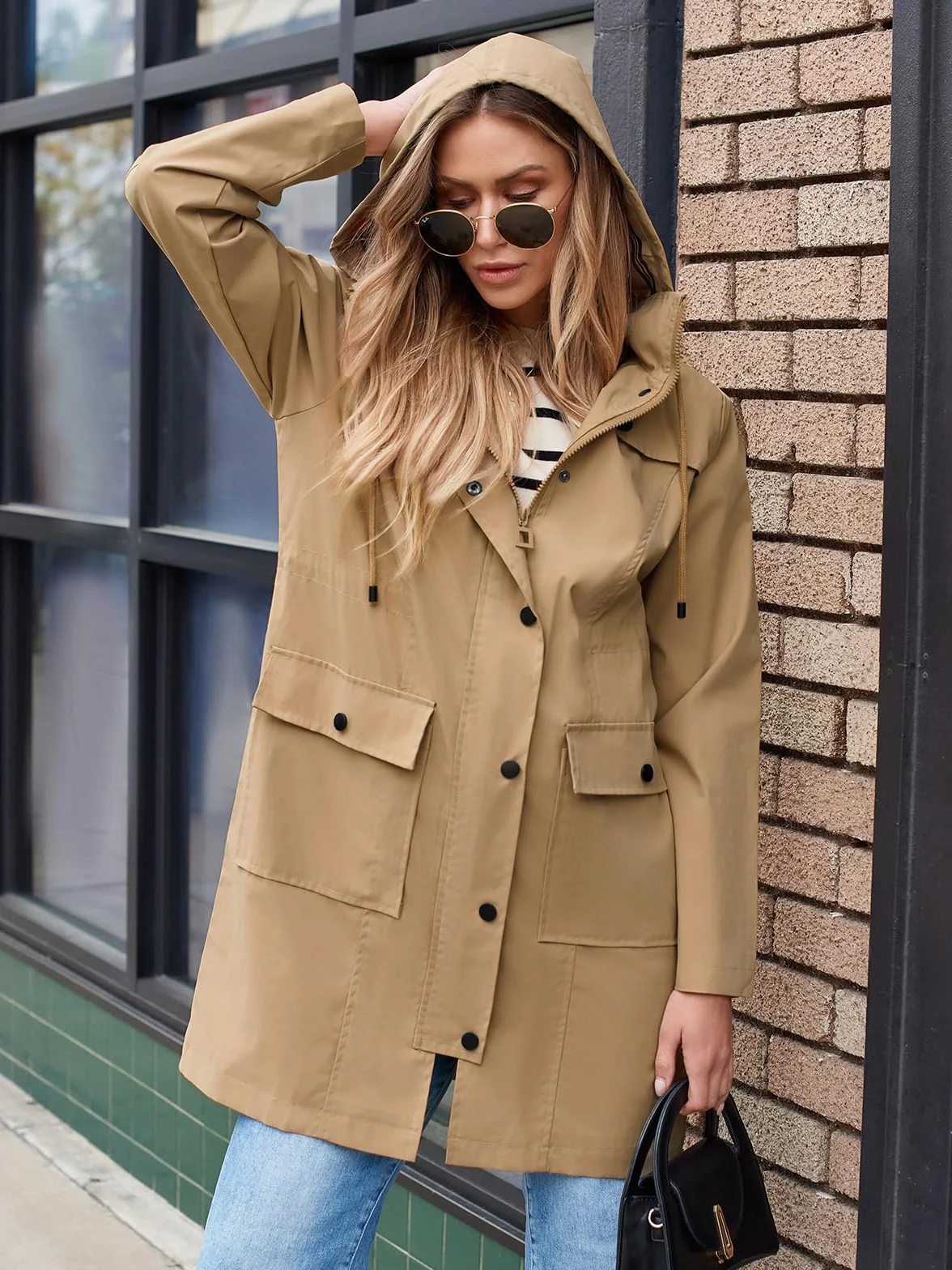 SaphiRose PONCHO Regenjacke Damen Windbreaker Wasserdicht Kapuze Übergangsjacke mit Atmungsaktiv Futter für Frühling Sommer und Herbst