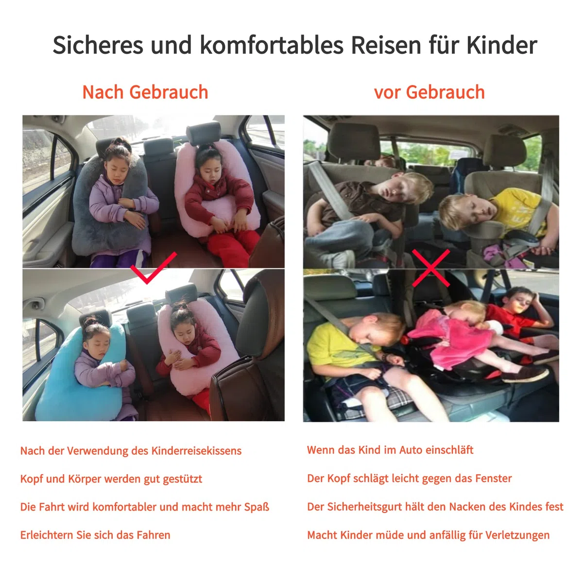 FHSGGP Reisekissen Kind Nackenkissen Autoschlafkissen für Lange Reisen U-Form Auto Sicherheitsgurt Kissen Reisekissen für Kinder Künstliches Kaninchenfell grau