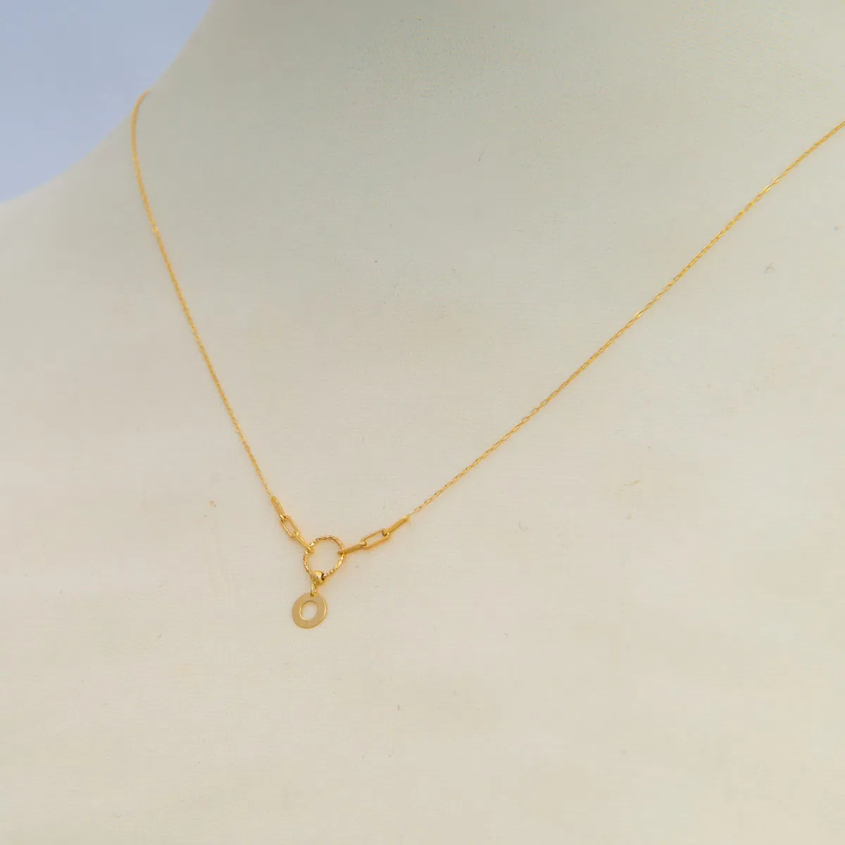 Goldene Damen Halskette 585 14k Gold Gelbgold Kette mit Anhänger Kreis Kugel Zirkonia Gravur