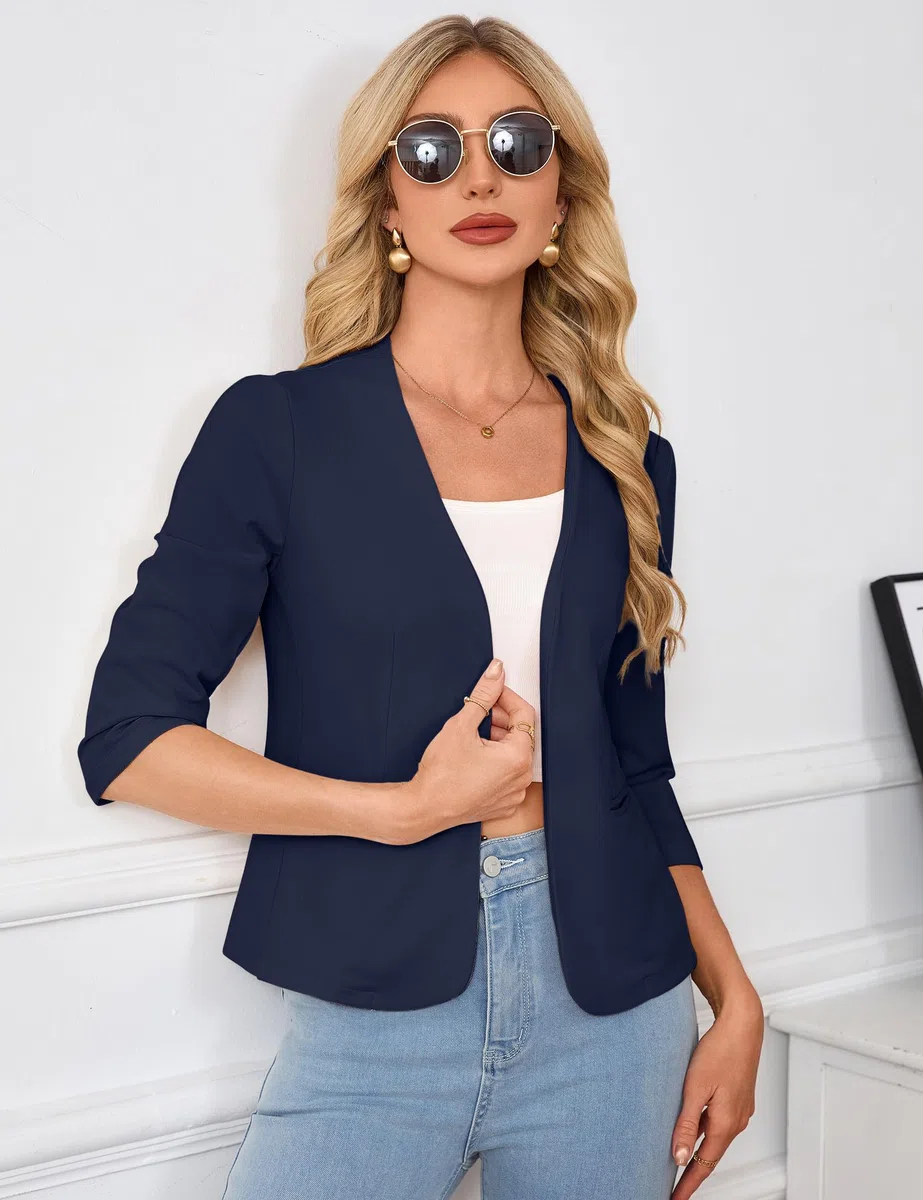 YesFashion Blazer Damen Elegant Blazerjacke Open Front 3/4 Ärmel Leichte Jacke Business Büro Anzugjacke(Verpackung MEHRWEG)