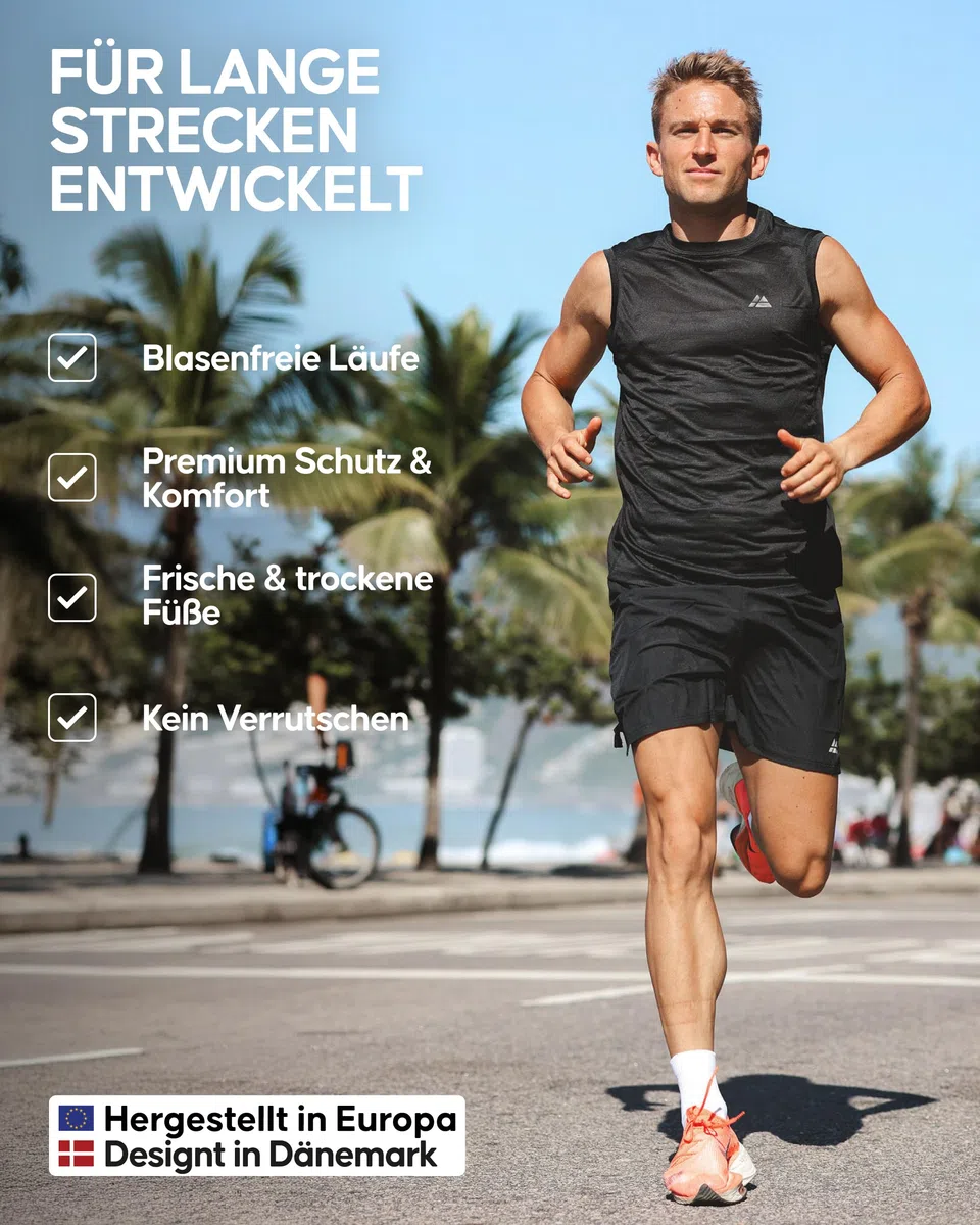 DANISH ENDURANCE Quarter Laufsocken, Knöchelhohe Sportsocken, Atmungsaktive Socken, Leichte Kompression, Gepolstert & Anti-Schweiß, Damen & Herren, 3 Paar