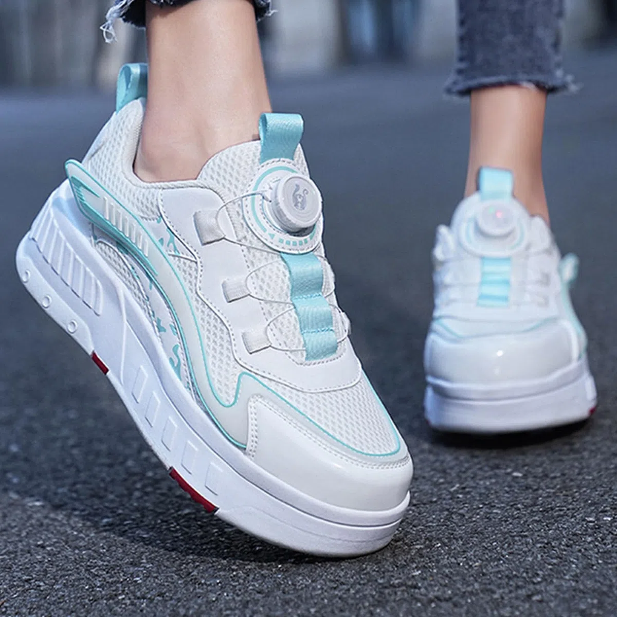 Surwin Schuhe mit Rollen Kinder Mädchen Jungen, Drehschnalle Turnschuhe mit 4 Rollen Rollschuhe Schuhe Skateboardschuhe Roller Skate Shoes Rollschuhe Sneaker, 30 EU-40 EU