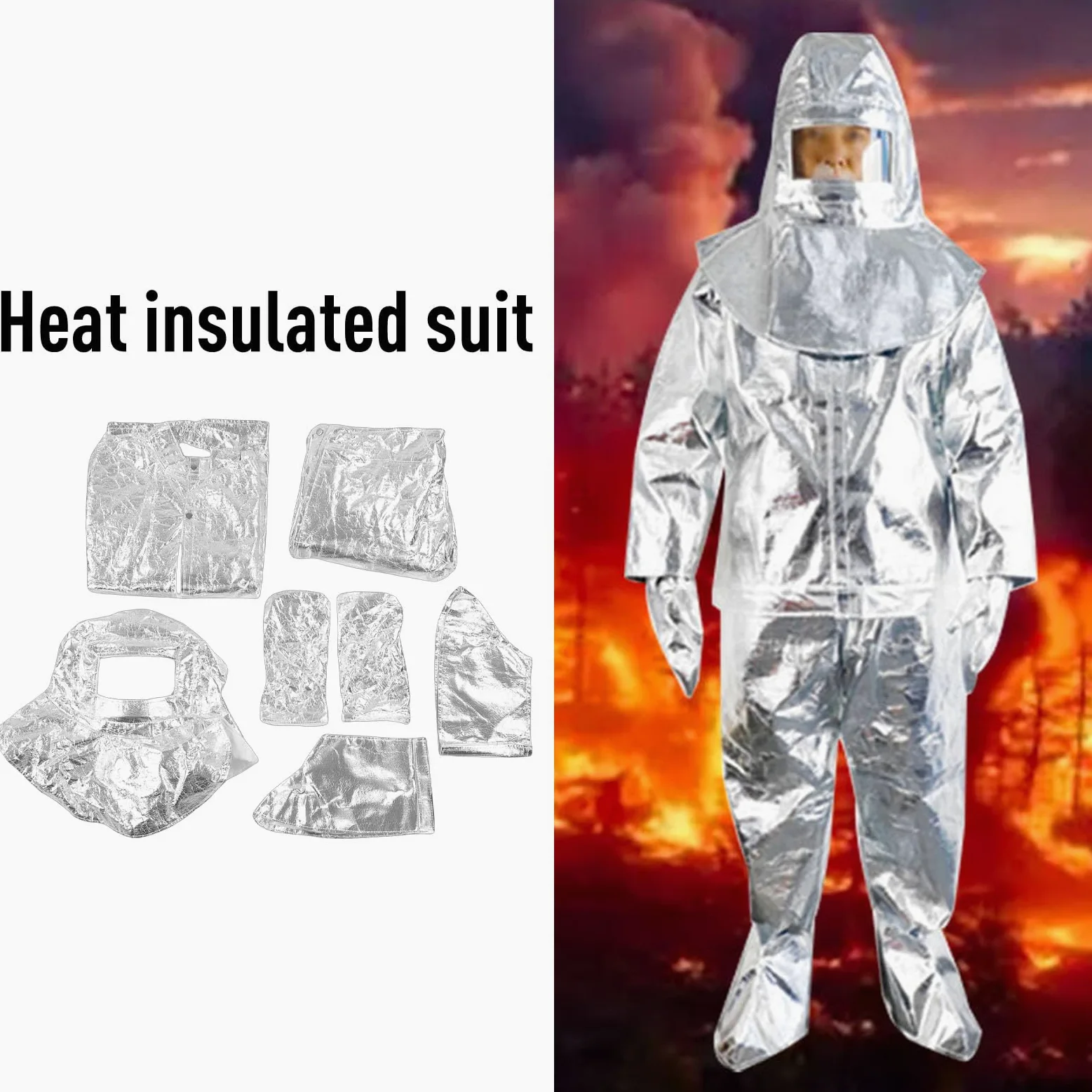 Wärmeisolierter Anzug, Gegen Thermische Strahlung 1000 – 1200 ℃, Hochtemperaturbeständiger Aluminisierter Kleidungsspalt, Geeignet für den Brandschutz in der Luft