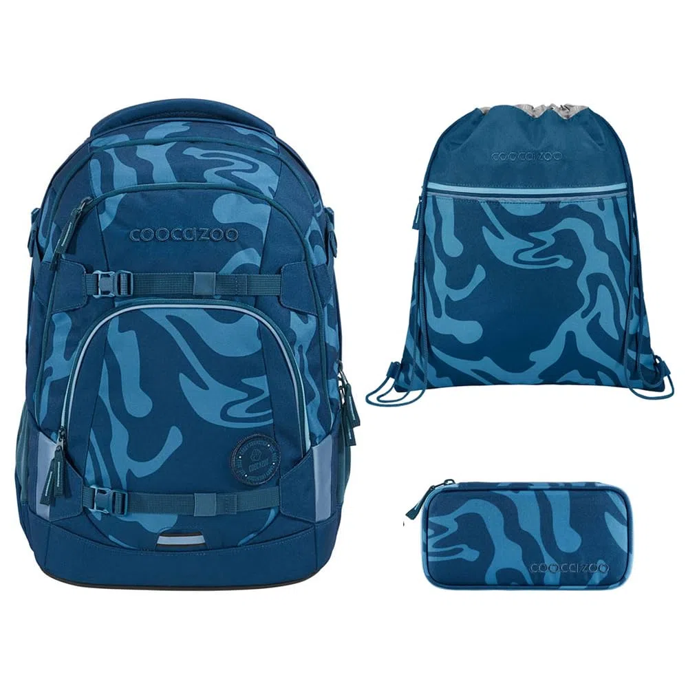 coocazoo MATE Schulranzen-Set 3tlg für Mädchen und Jungen ab der 4. Klasse mit Rucksack. Schlamperetui und Sportbeutel (Breaking Waves)