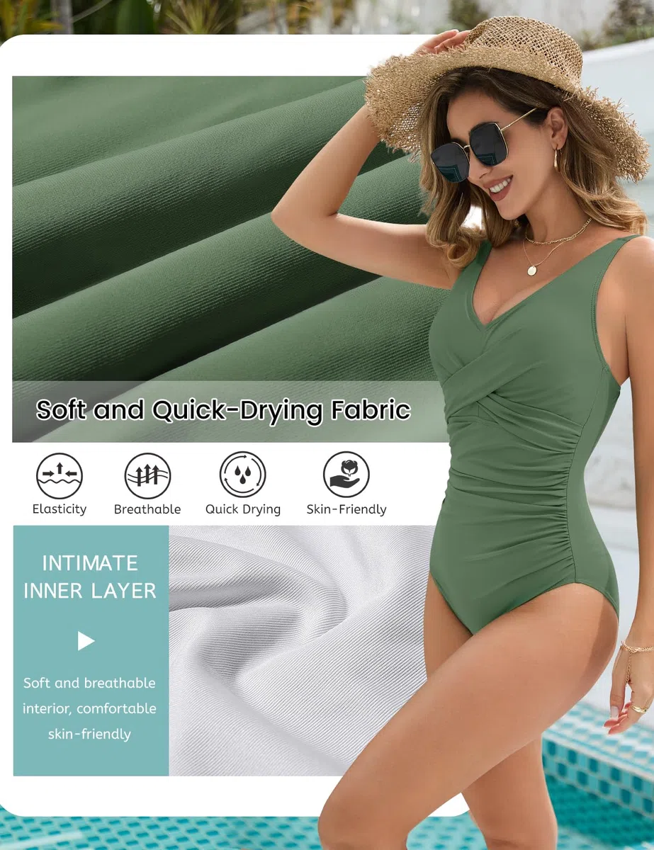 Badeanzug Damen Bauchweg Schlankheits Push Up Bademode V Ausschnitt Sexy Badeanzug Damen Modische Monokini Größe One Piece Swimsuits