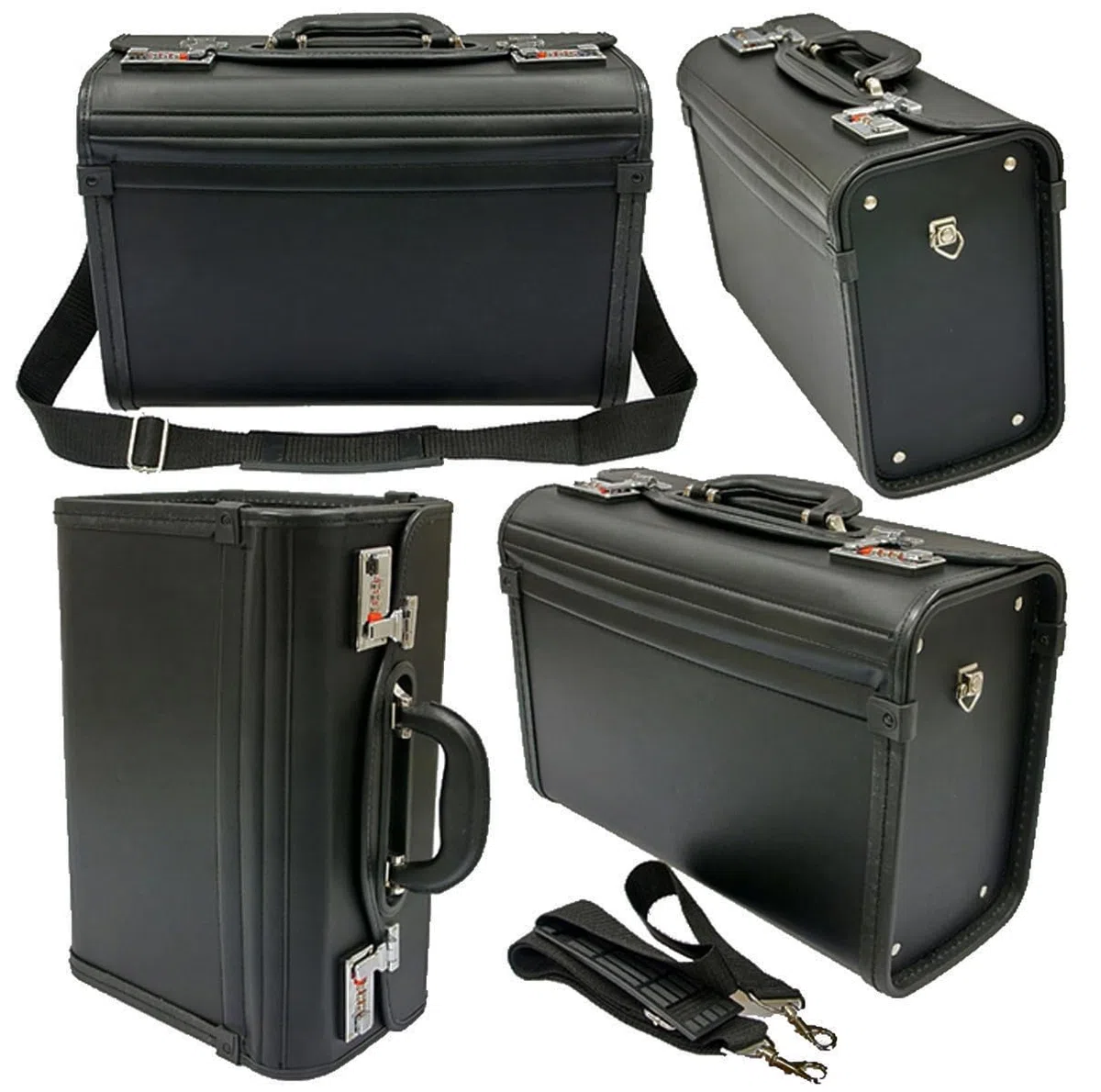 Pilotenkoffer, Schwarz, Handgepäck, 41 cm, 15 Liter, Kunstleder, Wasserfest, Abnehmbare Schulterriemen, Zahlenschloss, Ideal für Außendienst, Taxi, LKW-Fahrer