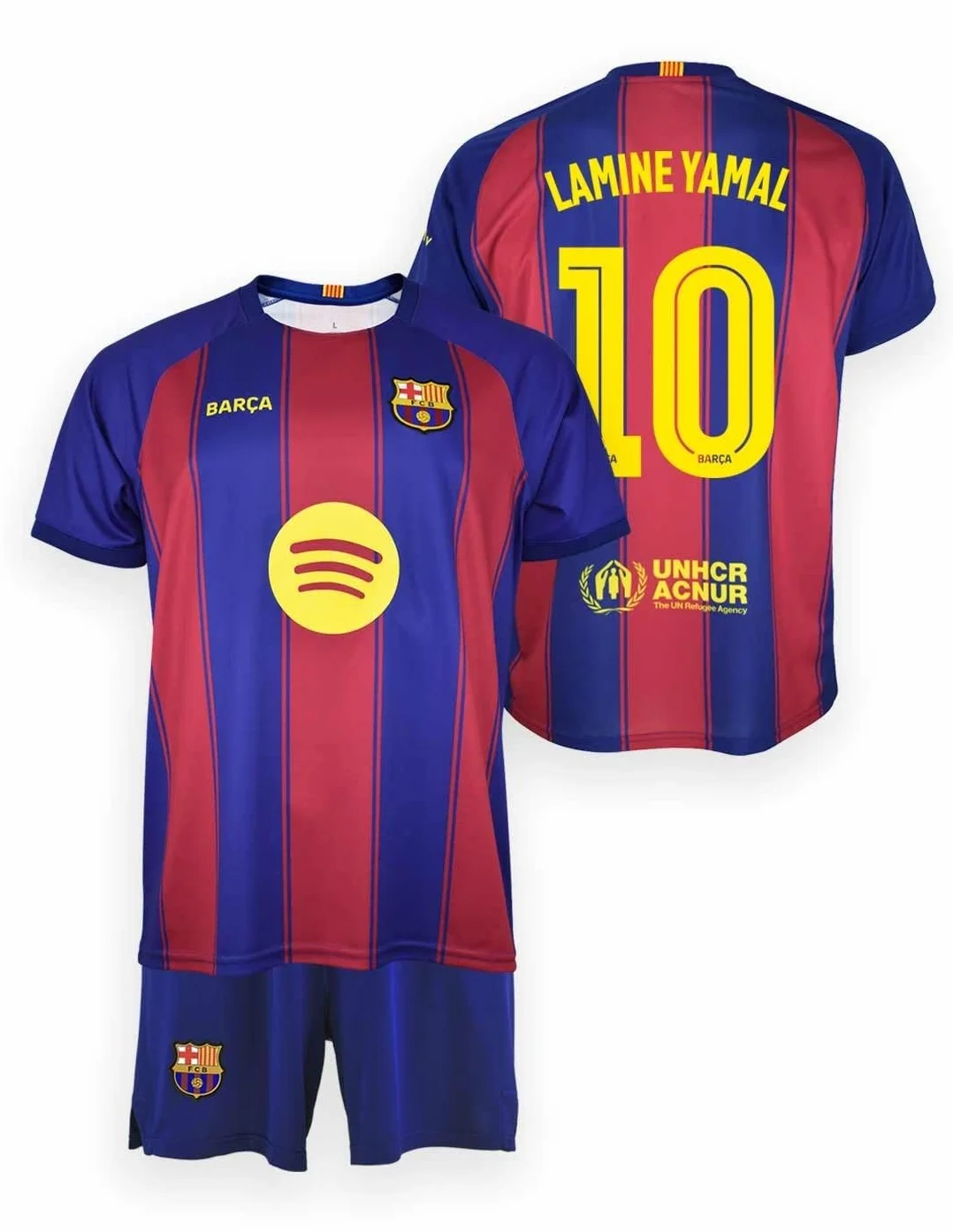 FC Barcelona Kinder-Set Lamine Yamal, 1. Team 25/26, offizielle Nachbildung – Kinder-Set mit Name und Nummer (FR/ES, Alter: 12 Jahre, Regular, Rot und Blau)
