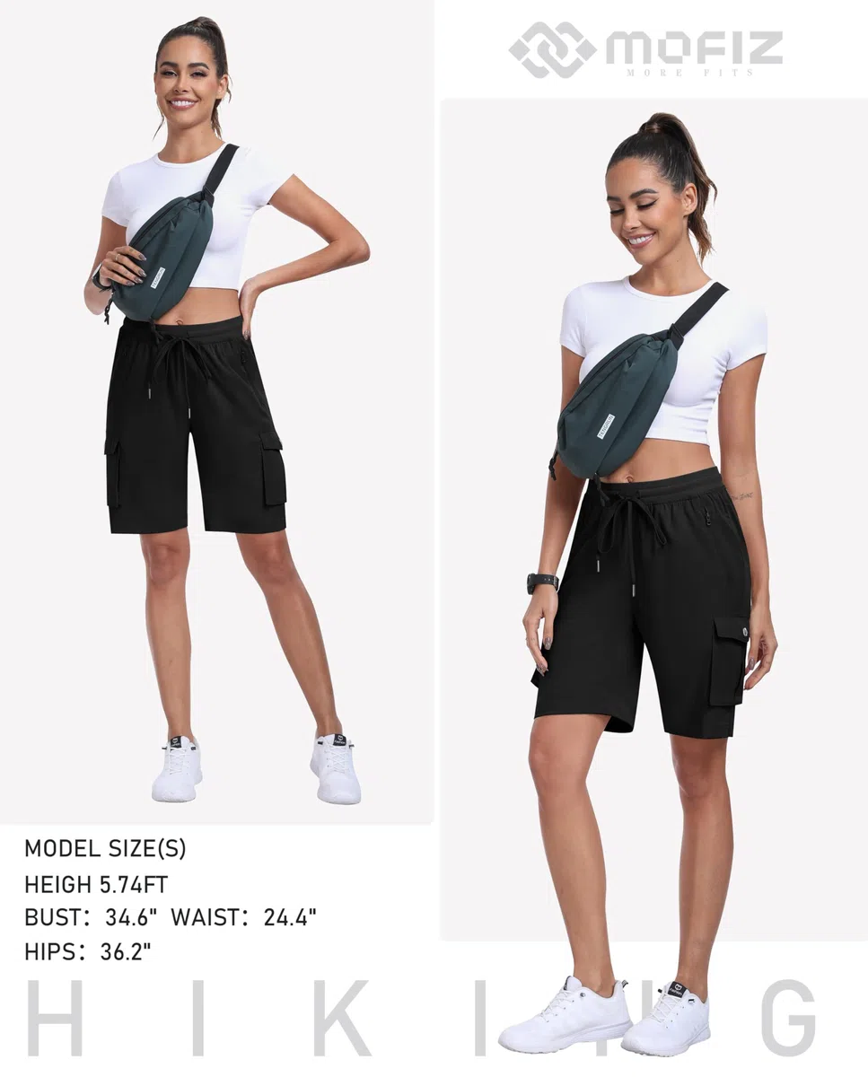 MoFiz Shorts Damen Kurze Hose Sommer Cargoshorts Wanderhose Freizeithose Kurz Leichte Atmungsaktiv Outdoor Sport Shorts mit 6 Taschen