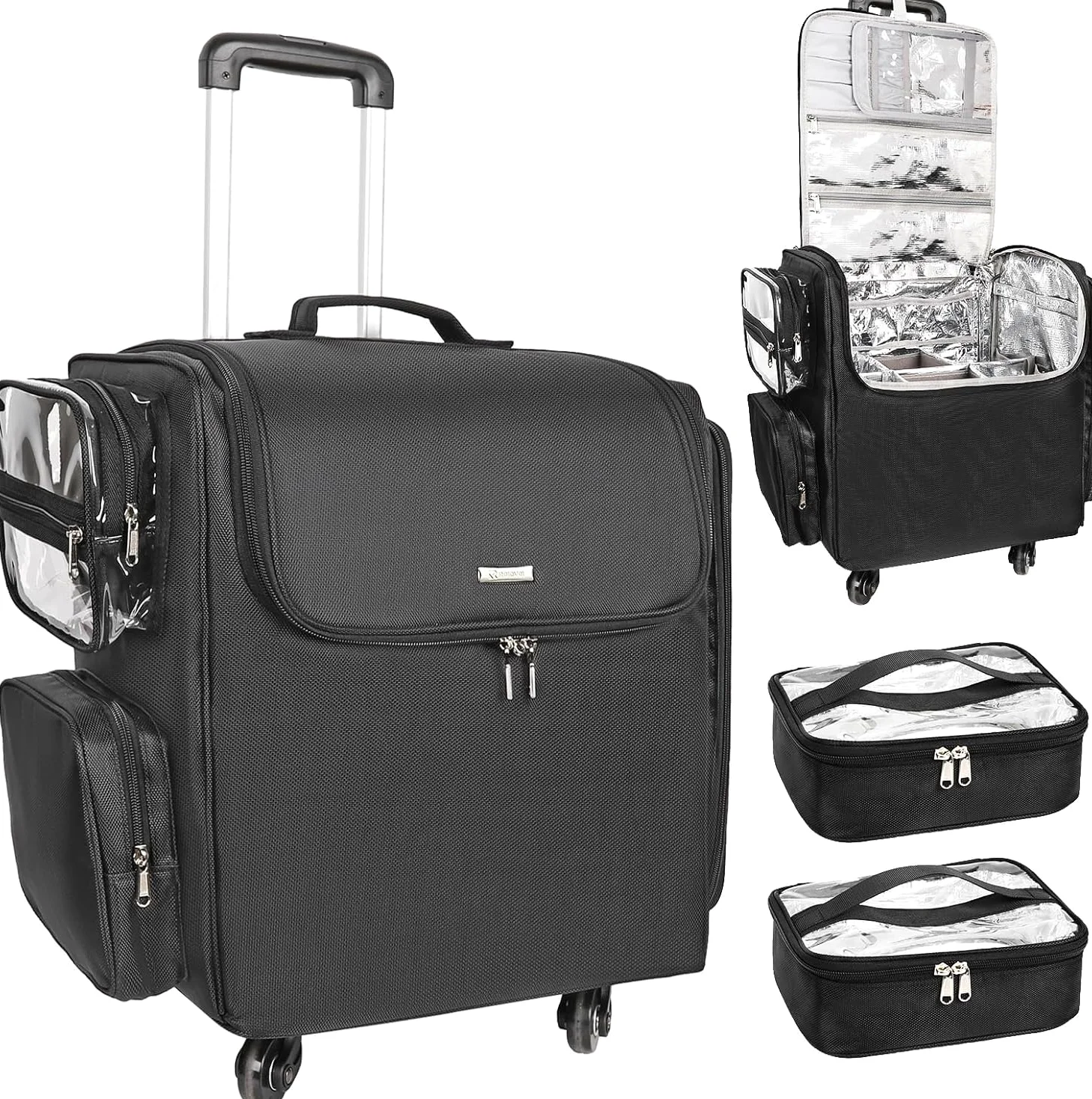 Rolling Kosmetikkoffer, Friseur Reisetasche mit 4 Rädern, Wärmedämmung volle Schicht, justierbare Teiler, Haar Werkzeuge und Kosmetik Speicher Organizer Trolley Koffer Make-up Warenkorb