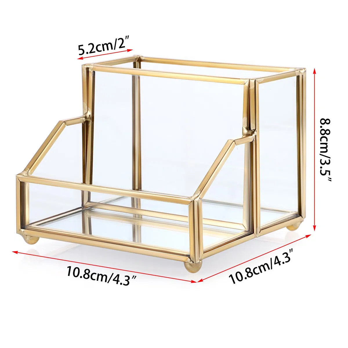 SUMNACON Silber Visitenkartenhalter mit Stiftholder Glas Metall (Golden Rechteck)