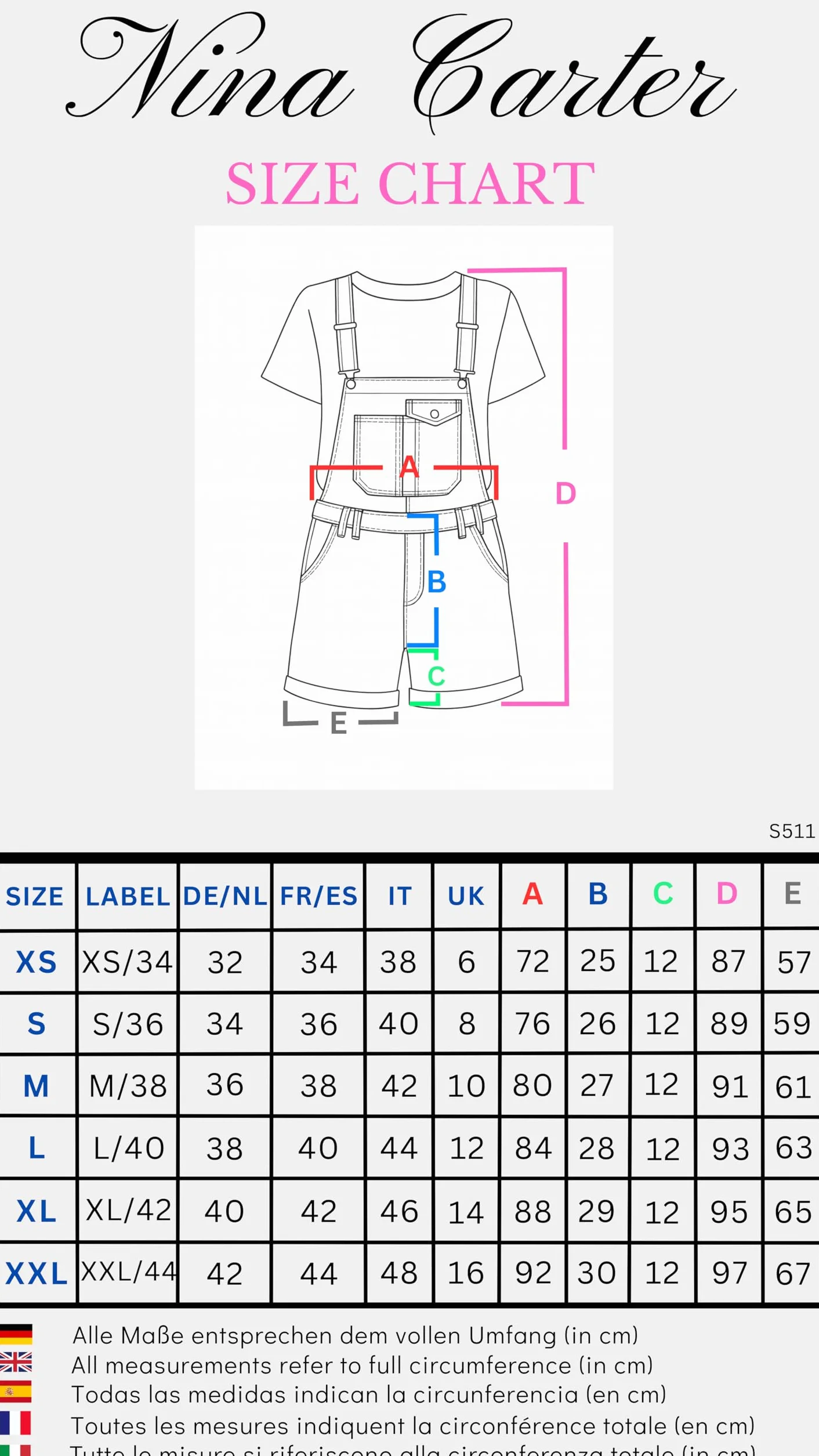 Nina Carter S511 Damen Jeans Latzshorts – Kurze Latzhose aus Denim mit Brusttaschen & Knöpfen – Sommer Overall im lässigen Look