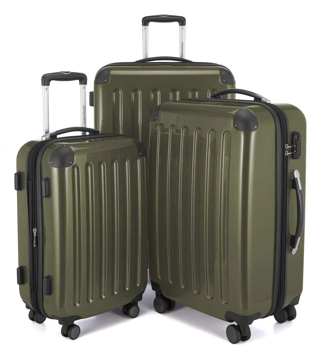 Hauptstadtkoffer Alex - 3er Kofferset - Handgepäckskoffer 55 cm, mittelgroßer Koffer 65 cm + großer Reisekoffer 75 cm, Hartschale ABS+PC, Zahlenschloss, Avocado | ABS/PC-Hartschale · Zahlenschloss · Erweiterbar · 4 Rollen · Austauschbare Ersatzteile · Gep
