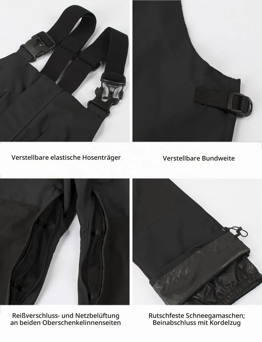 GSOU SNOW Herren Ski Bib Latzhose Skihose Snowboardhose - Multi Pockets Leicht Wasserdicht Winddicht Atmungsaktiv Warm