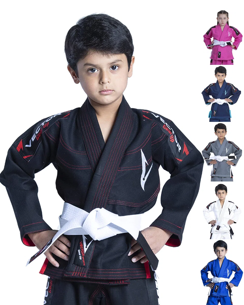 Kids Brazilian Jiu Jitsu (BJJ) Gi mit gratis weißem Gürtel, 100% Baumwolle, Pearl-Weave-gewebter Kimono, Ultra leicht, vorgeschrumpft