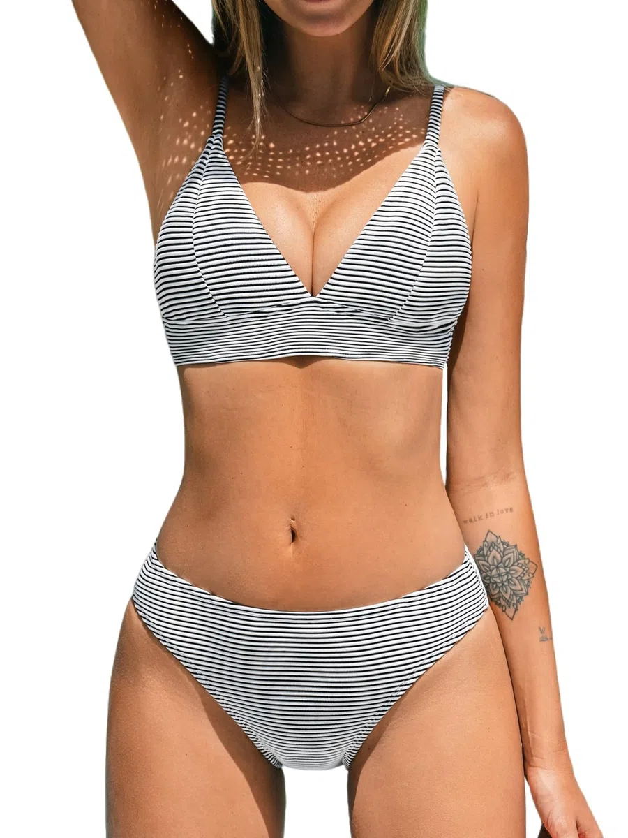 CUPSHE Damen Bikini Set Crossover Bustier High Waist Bikini Bademode Elegant Zweiteiliger Badeanzug Swimsuit