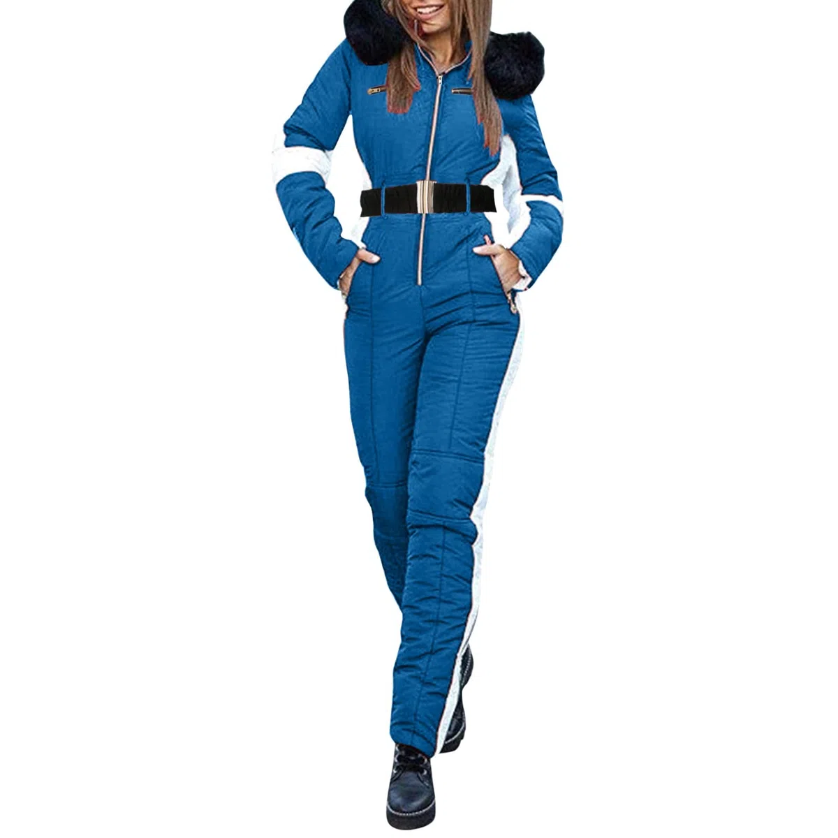 Generisch Damen Skianzug Einteiler Wasserdicht Isoliert Schneeanzug Skioverall Warm Winter Ski Overall Mit Pelzkragen Winddicht Reißverschluss Für Outdoor Sport Thermo Skibekleidung Snowboarden