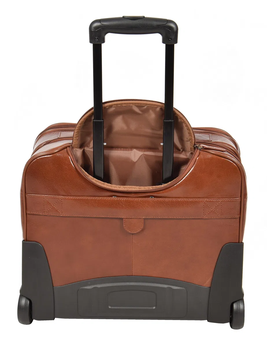 Echtes Leder Pilotenkoffer auf Räder Flug Arbeit Laptop Trolley Kabine Tasche HLG891 Kastanie