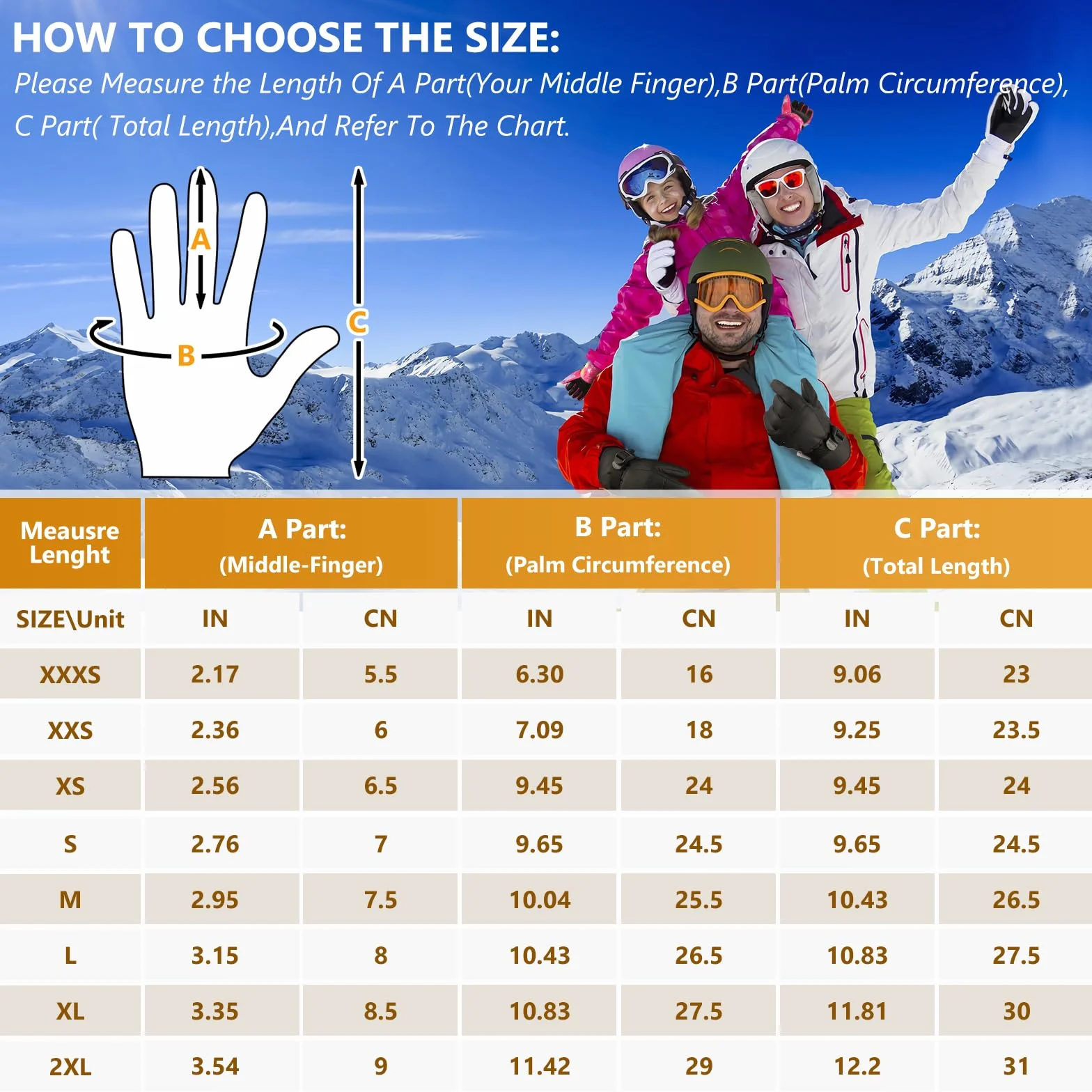 Ski-Handschuhe, Winterhandschuhe, Schneehandschuhe, Ski- und Snowboardhandschuhe für kaltes Wetter, sowohl für Männer als auch für Frauen, geeignet für Eltern und Kinder