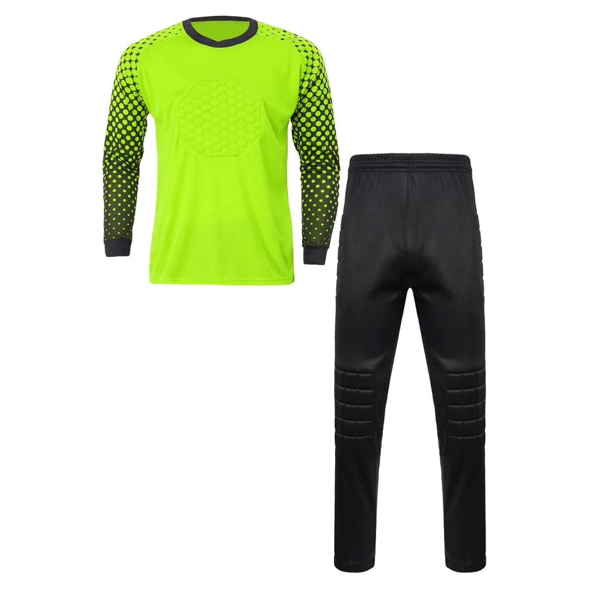 Jungen Fußball Torwart Trikot Set Kinder Sportshirt und Sporthose Gepolstert Langarm Schutz Ausrüstung Anzug