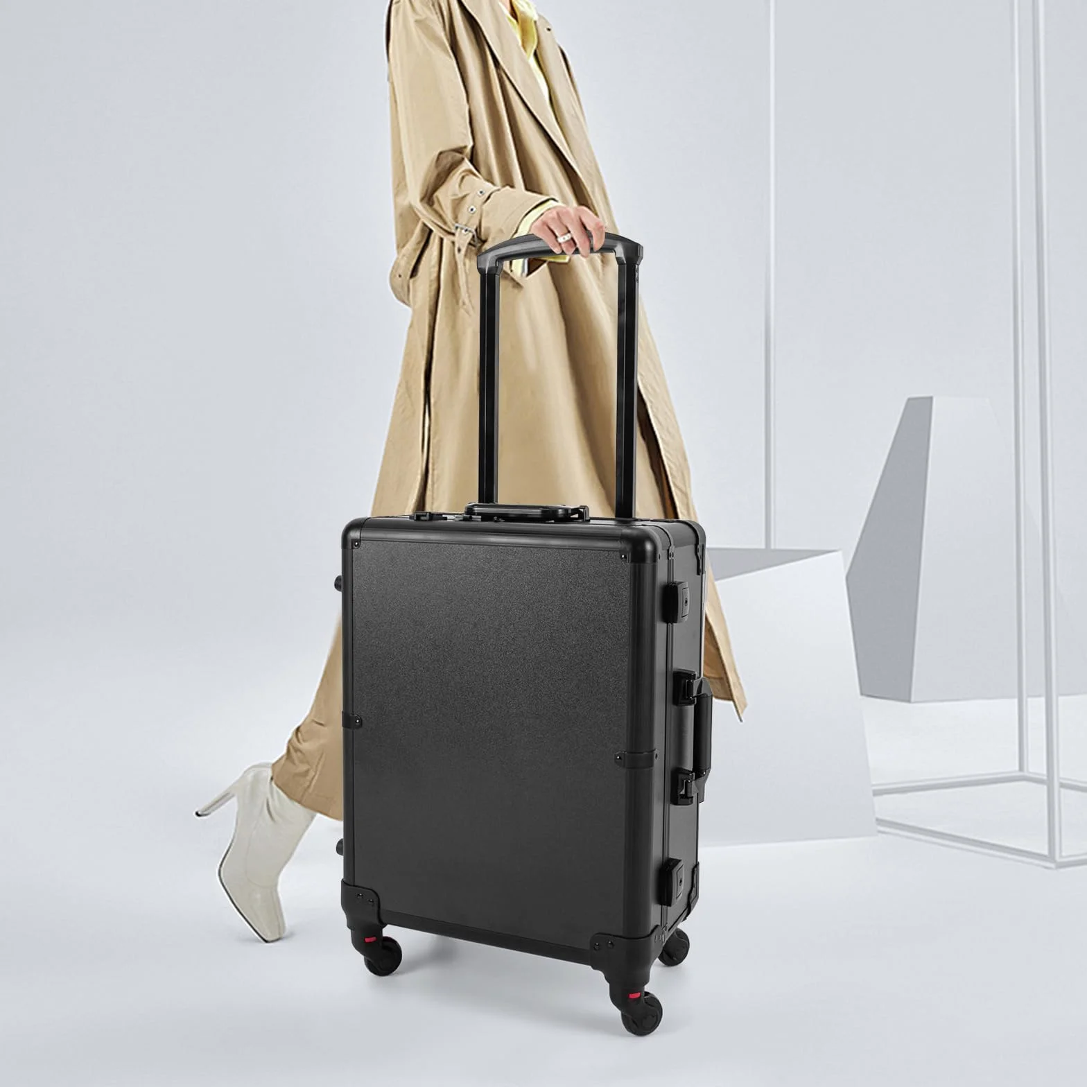 Kosmetikkoffer Trolley Schminkkoffer mit 8 LED Lampe Spiegel, 21 Inch Makeup Trolley Case mit Rollen, Schminkkoffer Profi mit Verstellbare Beine
