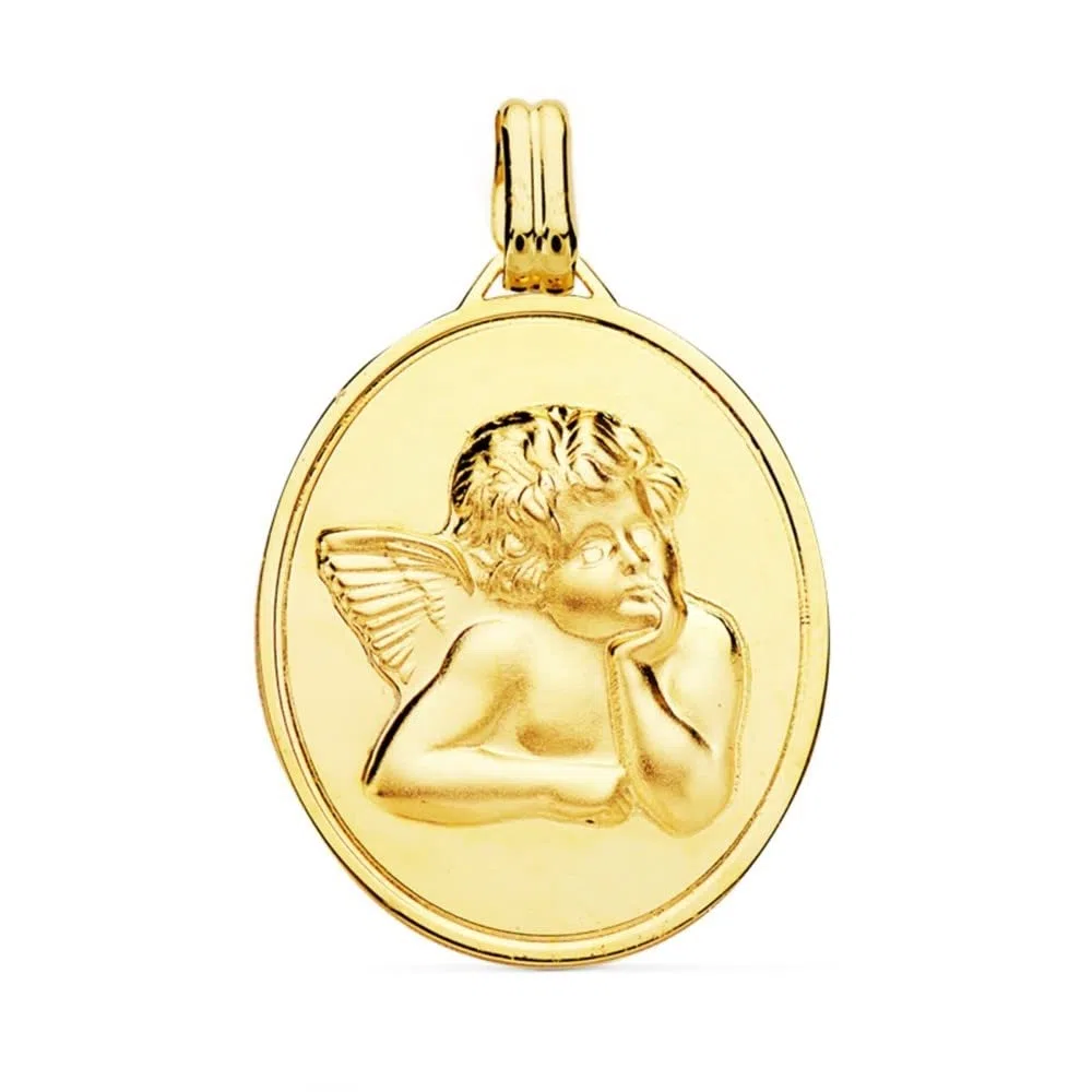 Goldspöttischer Angel 18k 24 mm. Medaille Glitter Matte - Kundengerecht - Aufnahme im Preis inbegriffen