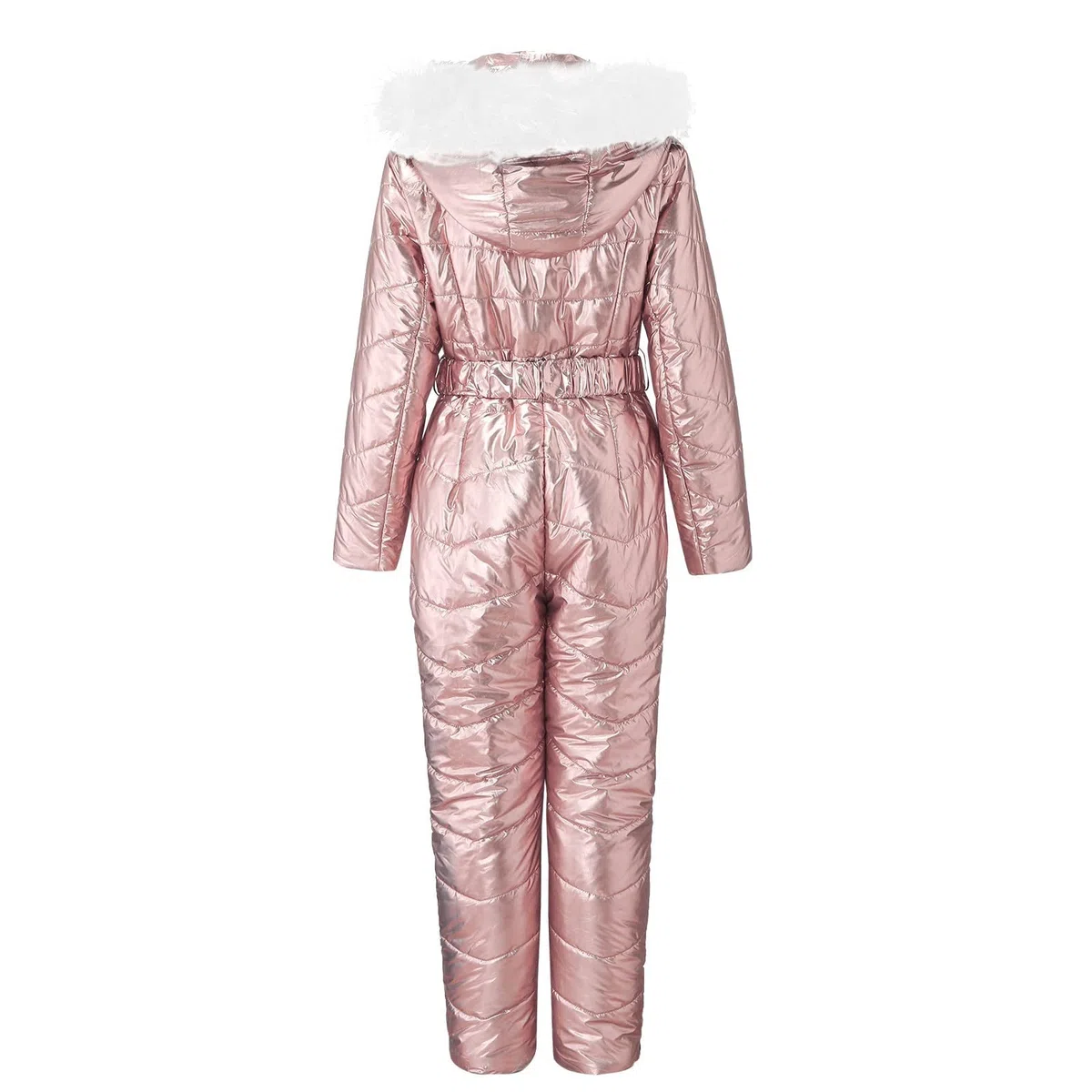 Skianzug Damen Winter Einteiler - Schneeanzug Mit Kapuzen Pelzkragen Mantel Ski-Overall Frauen Slim Fit Jumpsuit Wasserdicht Snowboard Overalls Winter Outdoor Onesie Kuschelig Pelzkragen