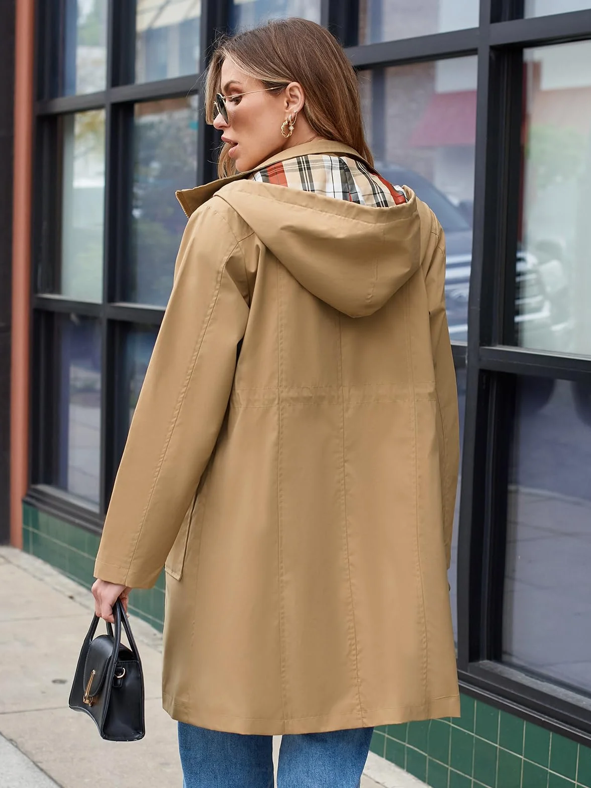 SaphiRose PONCHO Regenjacke Damen Windbreaker Wasserdicht Kapuze Übergangsjacke mit Atmungsaktiv Futter für Frühling Sommer und Herbst