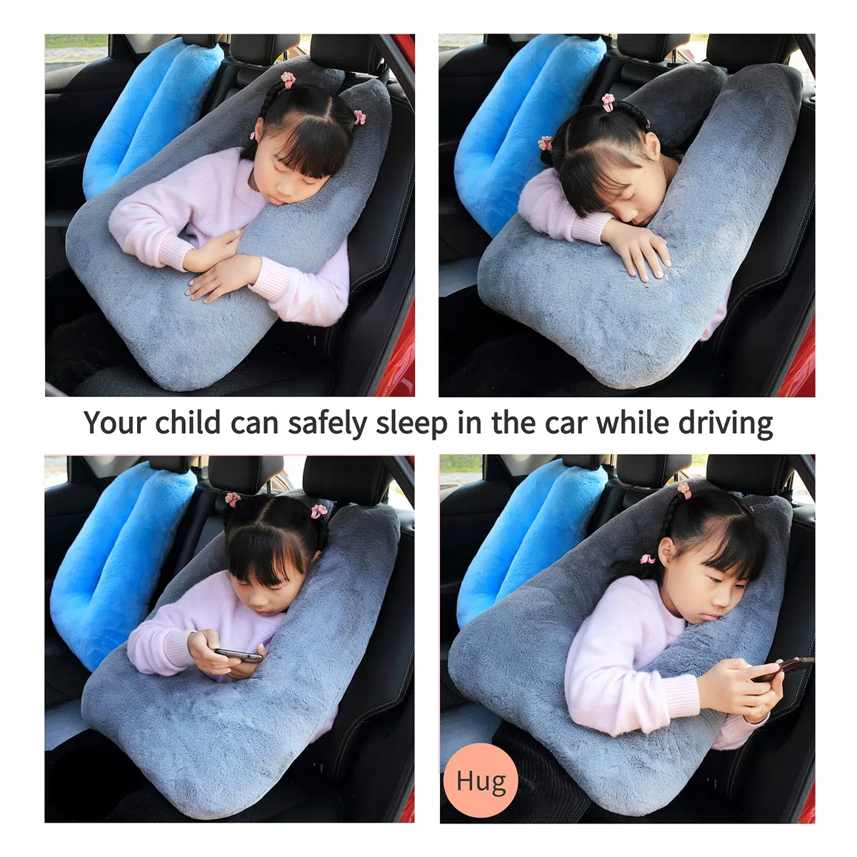 FHSGGP Reisekissen Kind Nackenkissen Autoschlafkissen für Lange Reisen U-Form Auto Sicherheitsgurt Kissen Reisekissen für Kinder Künstliches Kaninchenfell grau