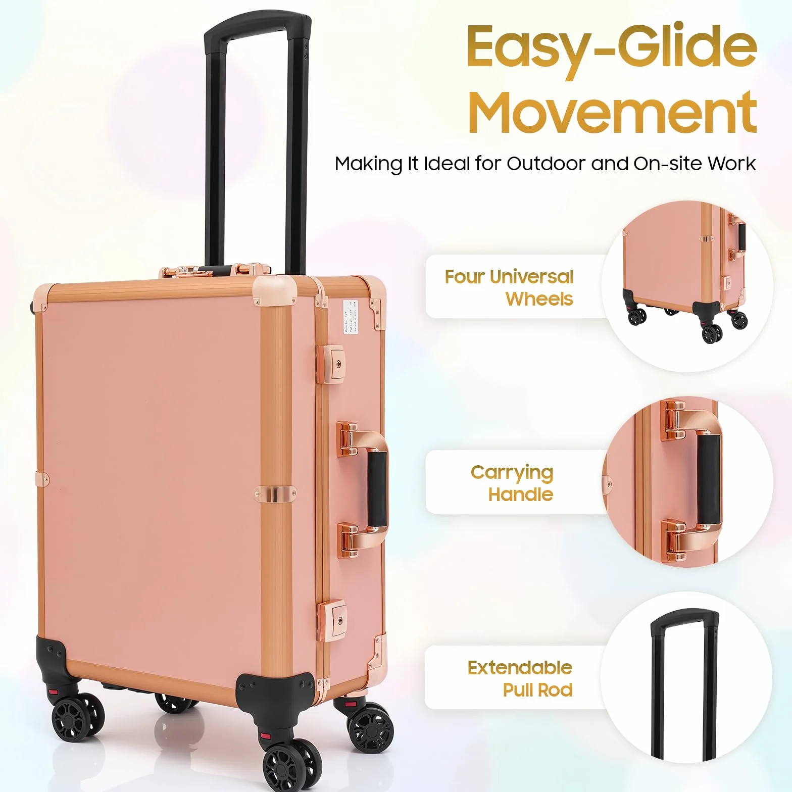 Kosmetikkoffer Trolley, 52x40x133cm Schminkkoffer Schminkstation Make Up Koffer mit LED Beleuchtung Spiegel verstellbaren Beinen 4 Rollen 360° drehbar 50kg Abschließbar für Friseure Visagisten Reise S
