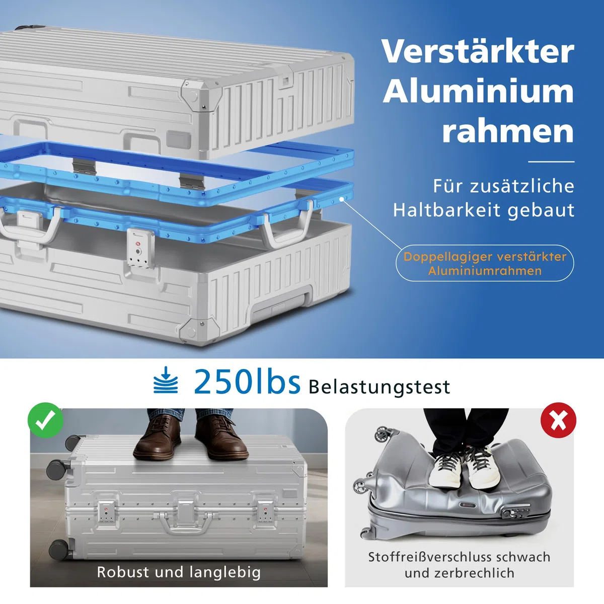 ALPHA CAMP Koffer Größe XL Reisekoffer Leicht Hartschalenkoffer Polycarbonat 98L Luggage Suitcase mit Rollen TSA Schloss & Aluminium Rahmen Handgepäck 49 * 30 * 76cm Silber