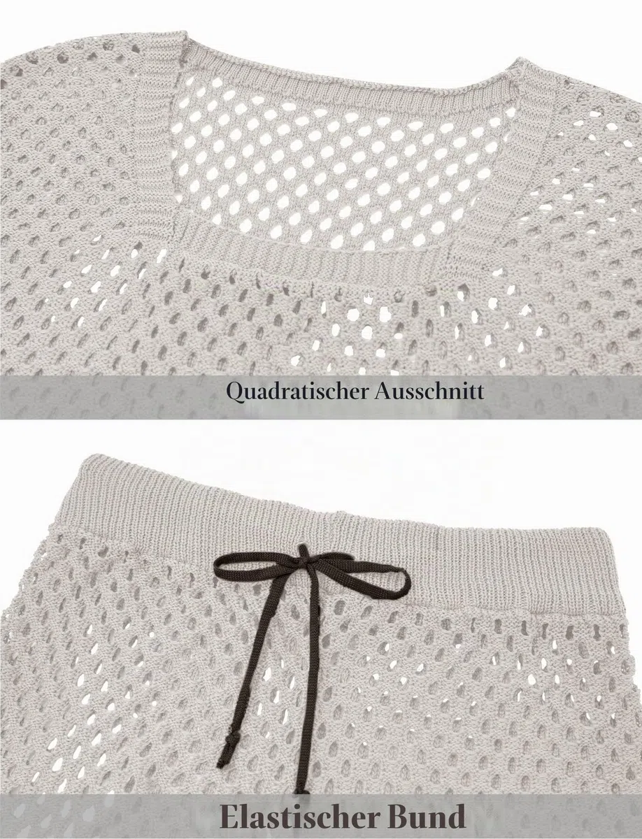 AIEOE Herren 2-Teiliges Netzanzug Gestrickter Fischernetz Set Kordel Mesh Shorts Shirt Sets M-3XL