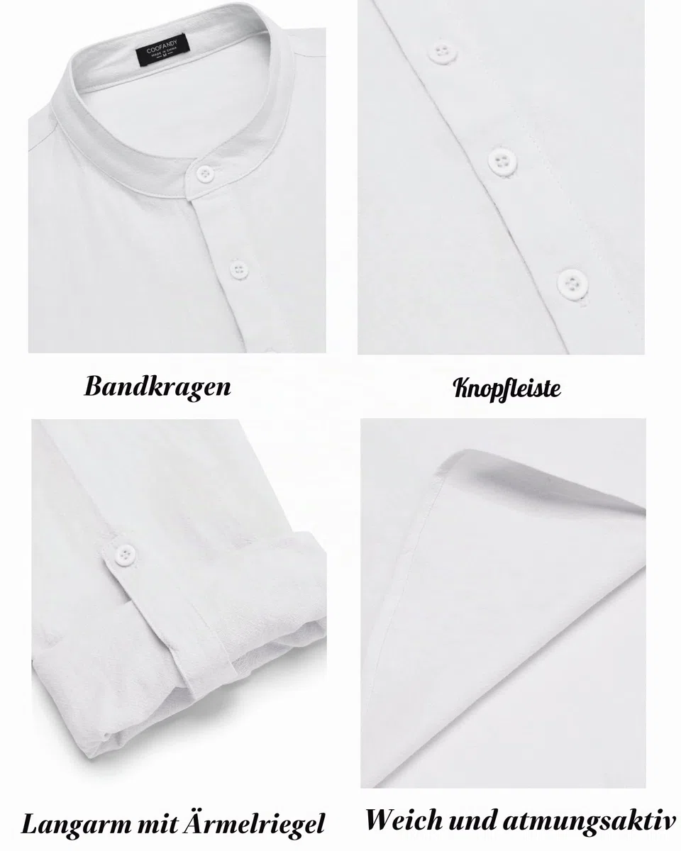 COOFANDY 2-teiliges Herren-Set aus Baumwoll-Leinen, lässig, langärmelig, Henley-Shirt, Strandhose mit Taschen, Sommer-Yoga-Outfits