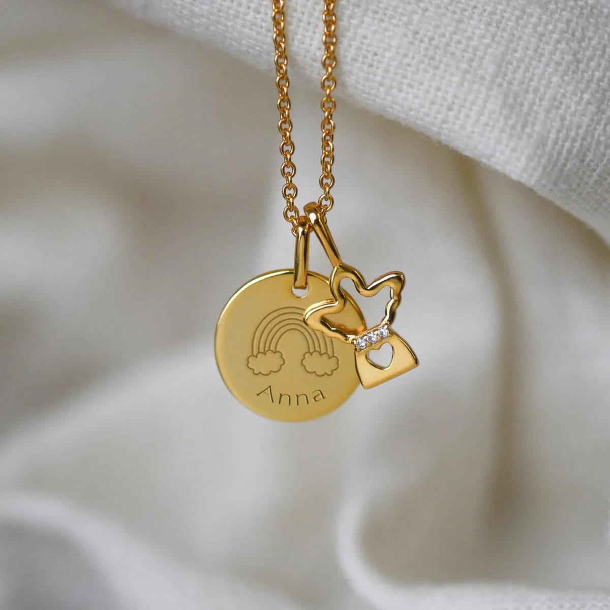 Schutzengel Kette für Mädchen personalisiert mit Gravur Symbol & Namen Silber 925 | Kinder Baby Halskette mit Engel-Anhänger | Taufkette Geschenk zur Taufe Kommunion Einschulung Geburt Patenkind