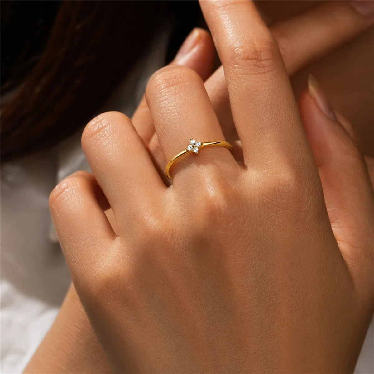 Wycian Deko Ringe Goldener Ring Modeschmuck 9K/14K Gelbgold Au375/Au585 Runde Form Moissanit Vorsteckring für Tante Elegant Schmuck Geschenk