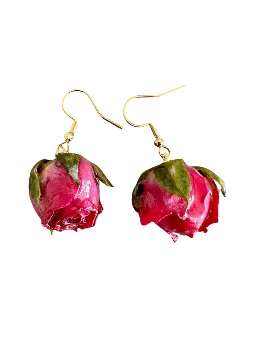 Handgemachte Ohrringe aus Echten Rosen mit Edelstahl