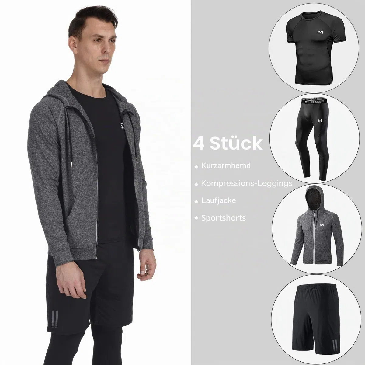 MEETYOO Kompressionsshirt Herren, Leggings Sport Laufhose Funktionsshirt Männer Kompressionshose Funktionswäsche für Running Gym Fitness