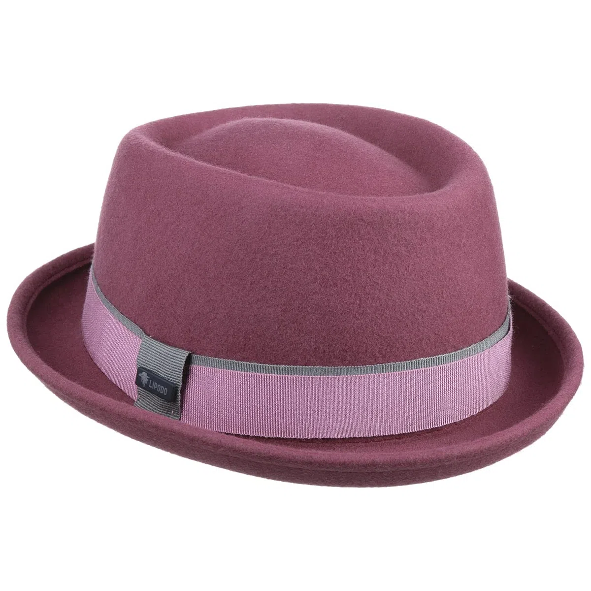 Lipodo Vantamo Pork Pie Wollhut Damen Handmade in Italy Mehrfarbiges Ripsband Rosa Hellblau Pink Damen Herbst Winter pink S (54-55 cm)