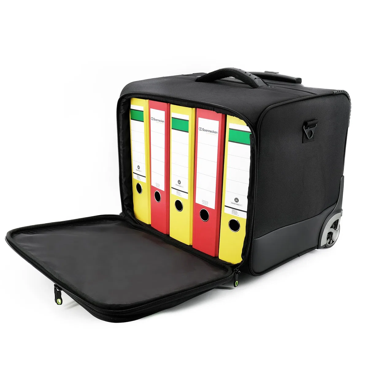 Aktenkoffer mit Rollen – XL Aktenkoffer Trolley aus recyceltem Polyester (rPET) für 5 A4 Aktenordner, Pilotenkoffer Business, schwarz
