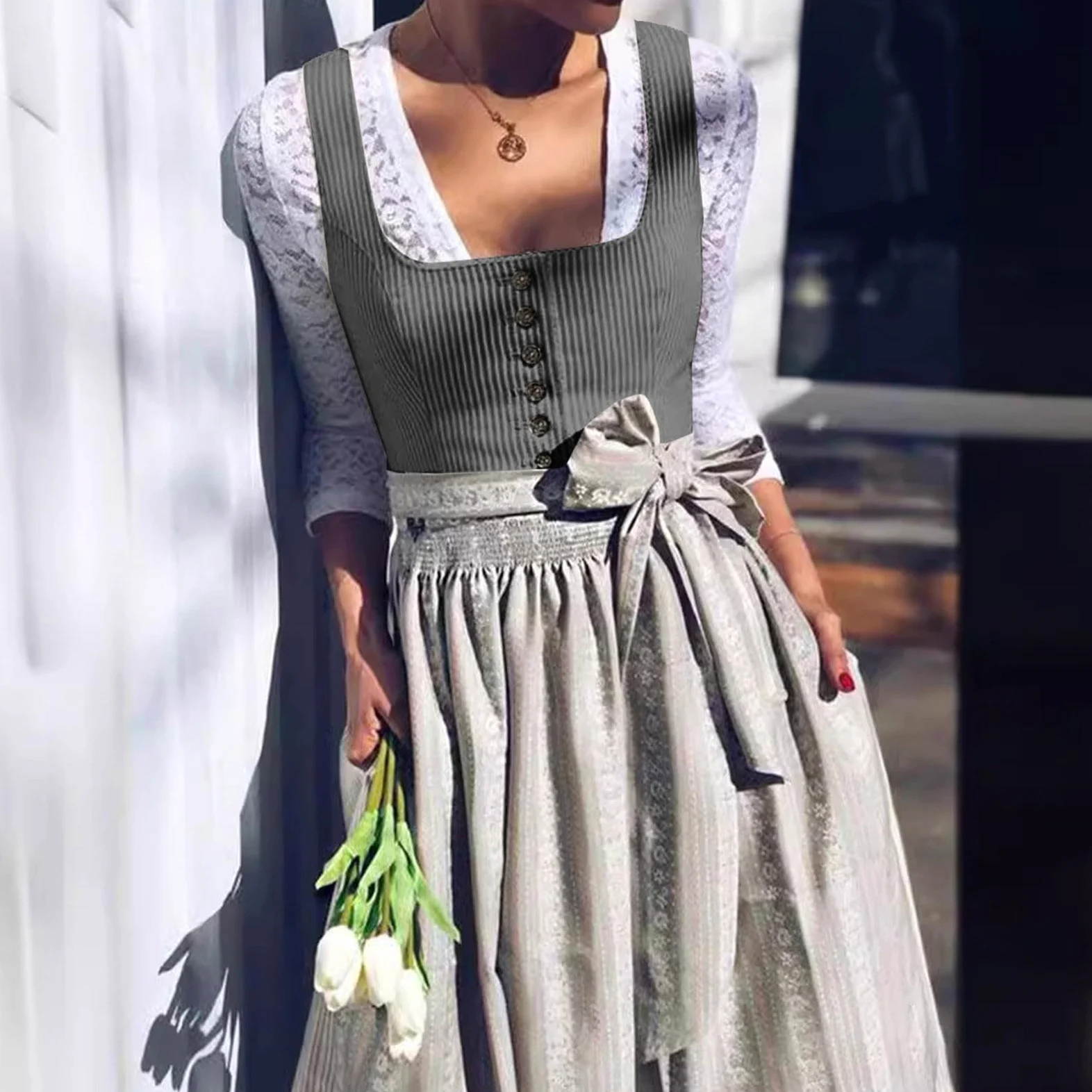 Dirndl Damen Midi Trachtenkleid Elegant Abendkleider - Dirndlschürze Trachtenrock Spitze Dirndlbluse Dirndl-Komplettsets Für Frauen Karneval Oktoberfest Party Besondere Anlässe