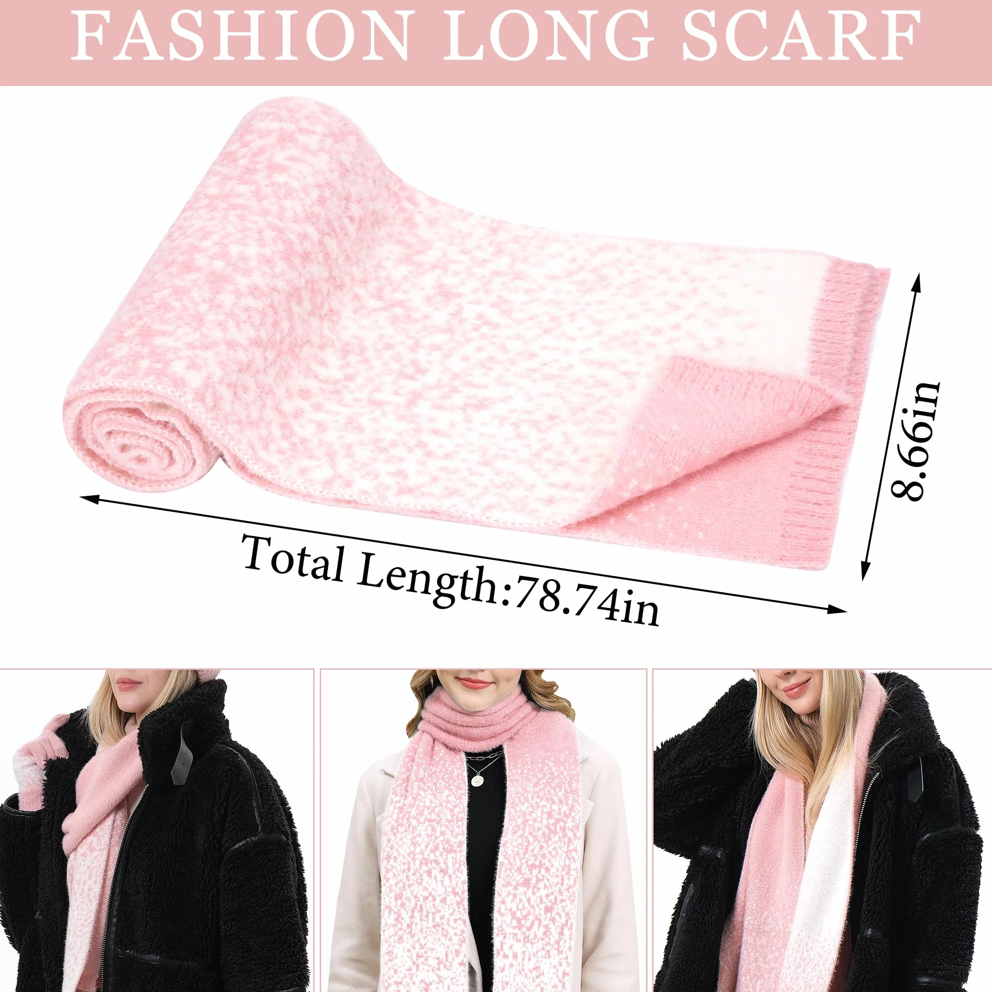 Damen Winter Warm Mütze Touchscreen Handschuhe und Lang Schal Set mit Fleece Gefütterte, Thermo Wintermütze Strickmütze Beanie Winterhandschuhe Strickhandschuhe Schals Frauen Geschenk Weihnachten