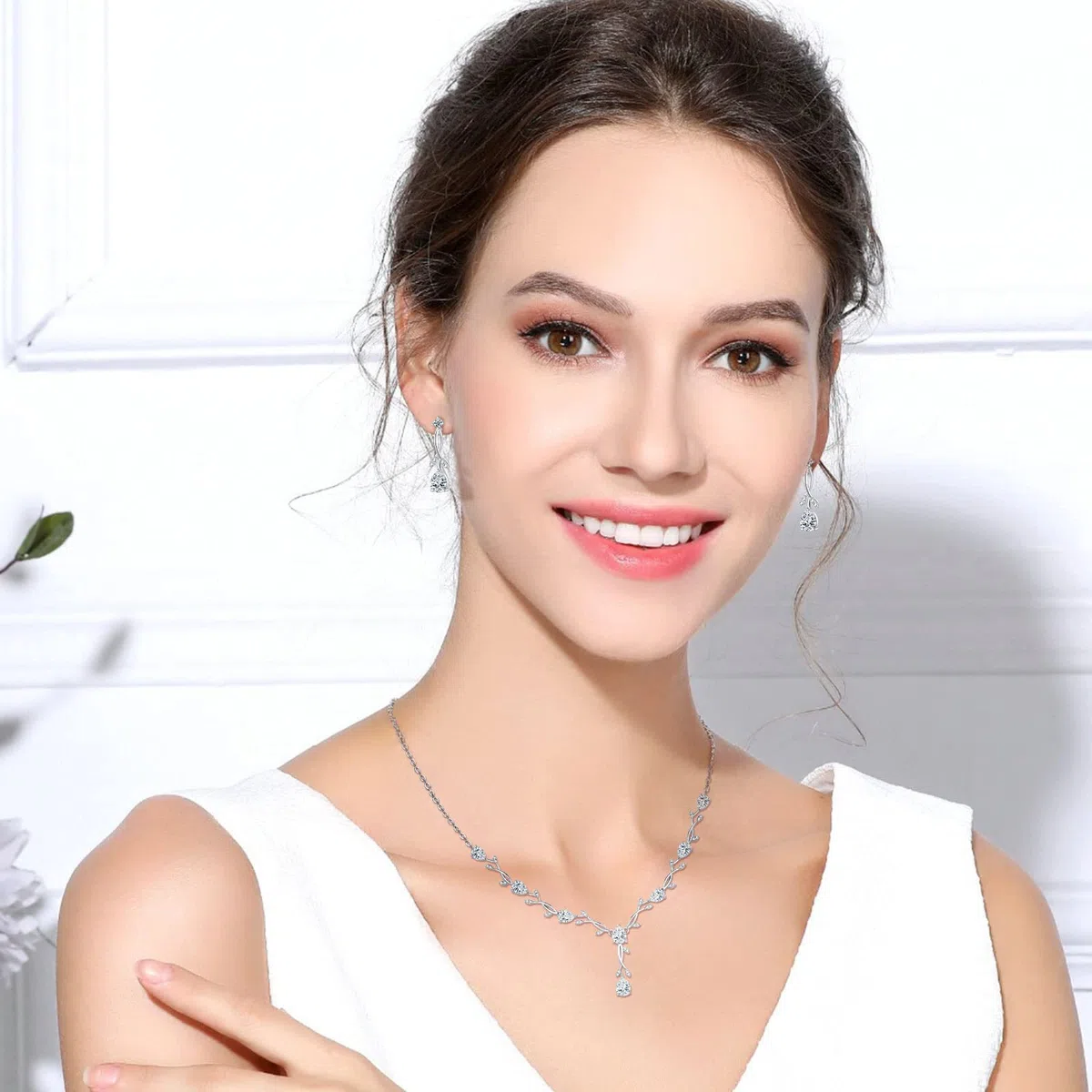 Hochzeit Schmuckset Sterling Silber 925 für Damen, Halskette Armband Ohrringe Set mit Zirkonia, Liebes Geschenk Brautschmuck Hochzeit für Braut Brautjungfer