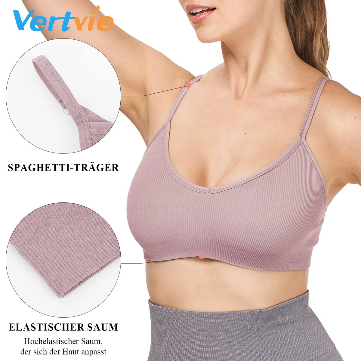 Vertvie Damen 2/3/4er Set Basic Wohlfühl BH Sport BH Spaghettiträger Bralette ohne Bügel Nahtlose Gepolsterte mit Spaghetti Bra Top Low Support Bra