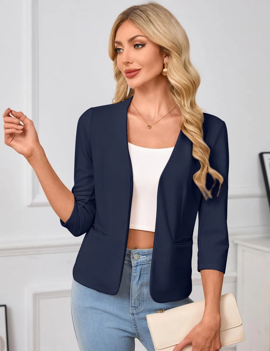 YesFashion Blazer Damen Elegant Blazerjacke Open Front 3/4 Ärmel Leichte Jacke Business Büro Anzugjacke(Verpackung MEHRWEG)