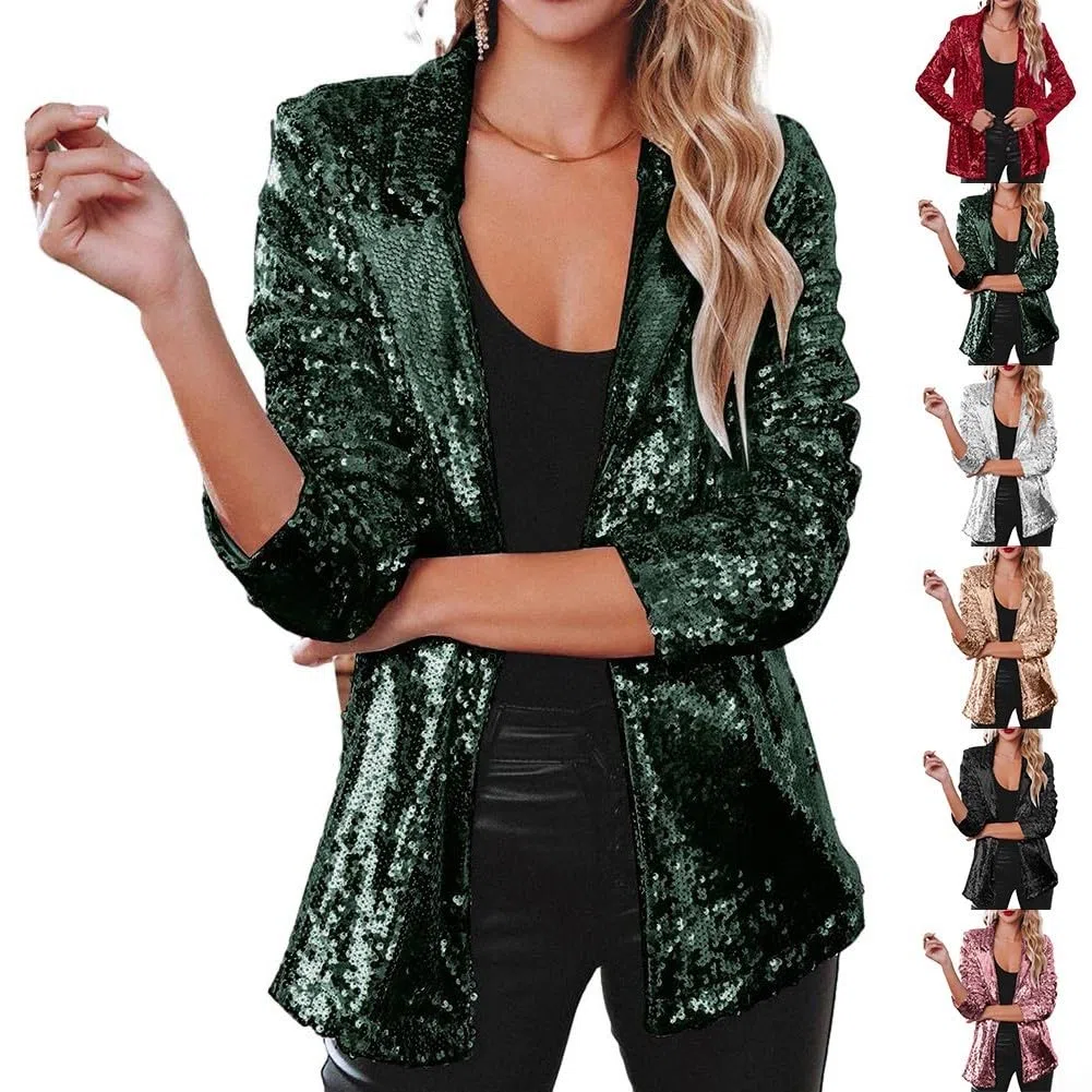 Nightclub Pailletten Blazer Damen Schimmer Glitzer Jacke Mantel Herbst Outerwear