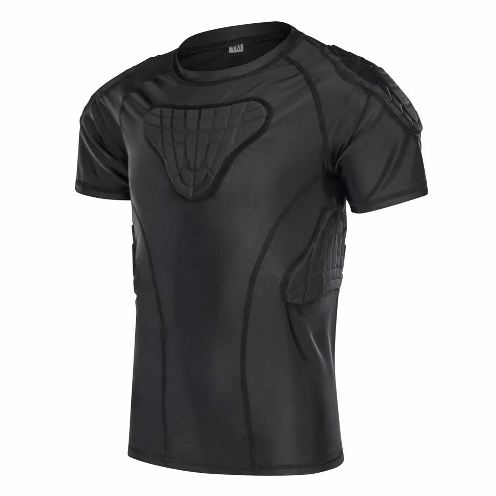 Jungen Sports Schutz gepolsterte Strumpfhose T-Shirt Shorts Schulter Rippe Brust Hüfte Protector Anzug für Fußball Rugby Basketball Skifahren Snowboard Skaten (T-Shirt, YS)