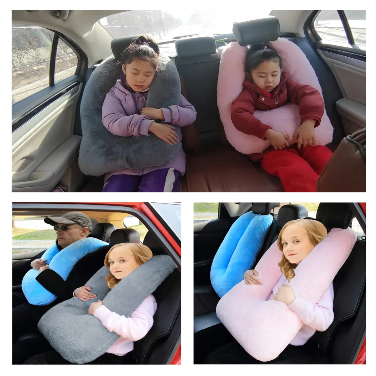 FHSGGP Reisekissen Kind Nackenkissen Autoschlafkissen für Lange Reisen U-Form Auto Sicherheitsgurt Kissen Reisekissen für Kinder Künstliches Kaninchenfell grau